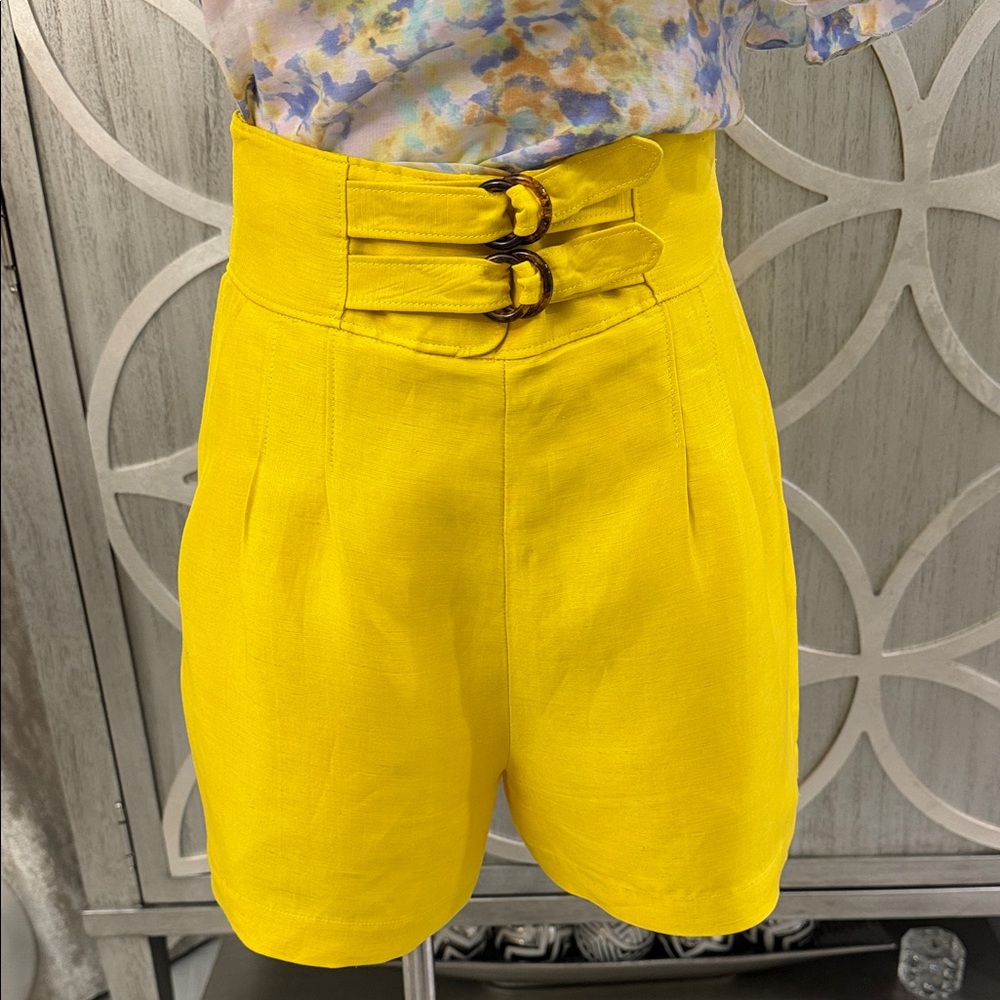 Joie  Linen blend Vibrant Yellow High-Waist Shorts